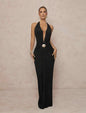 Deep V-neck Halter Dress With Open Back For Beach Vacations