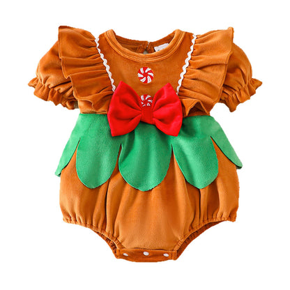 Infant Romper Summer Ruffle Lantern Sleeve Bow Baby Girl Christmas Triangle Bodysuit