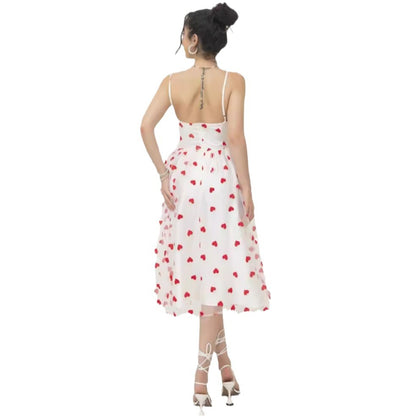 Niche Exquisites süßes Kleid mit herzförmigem Pfirsich-Flock-Netzstoff