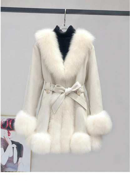 Ledermantel Wildleder Fell integriert Mittellang Western Style Slimming