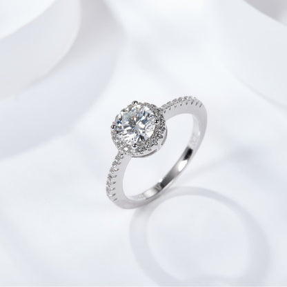 Anillo de diamantes de mosanita chapado en oro de 18 quilates y plata S925 con bolsa redonda y diamantes para mujer