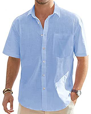 Men's Cotton And Linen Short-sleeved Shirt Casual Button Shirt Top