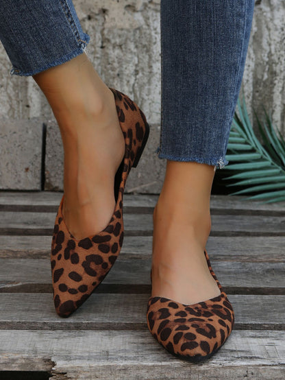 Low-cut Suede Flat Leopard Printed Pearl Plus Size Women's Shoes