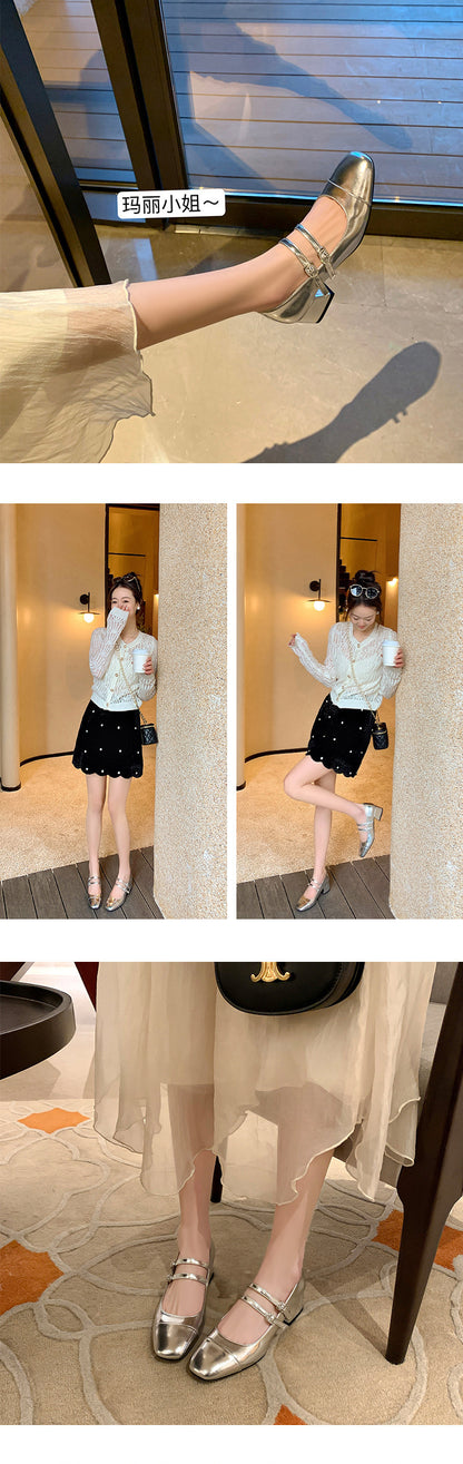 Square Toe Chunky Heel Buckle Mid-heel High Heel Women's Shoes