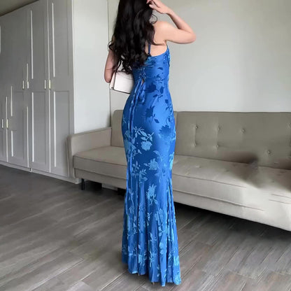 Leichtes Luxus-Schlupfkleid mit Fischschwanzmuster und Print für Damen in Slim Fit