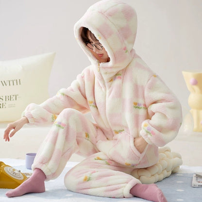 Hooded Coral Velvet Pajamas Women's Winter