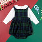 Christmas Carnival Baby Romper Set with Plaid Sleeveless Bodysuit and Long Sleeve T-Shirt, 2-Piece Outfit