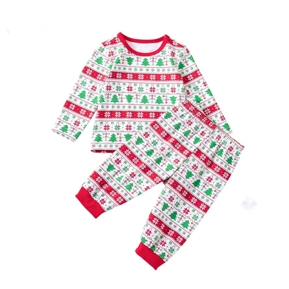 Christmas Tree Print Long Sleeve T-Shirt and Pants 2-Piece Set for Girls Holiday Party Outfit