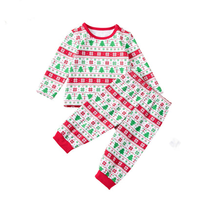 Christmas Tree Print Long Sleeve T-Shirt and Pants 2-Piece Set for Girls Holiday Party Outfit
