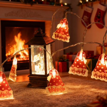 Colorful Christmas hats, Christmas lights, LED light strings