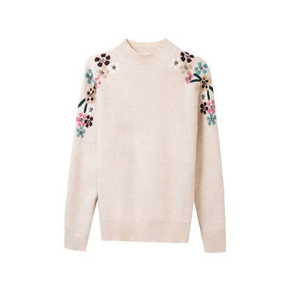 Knitted Pullover Sweater Female Loose Mock Neck
