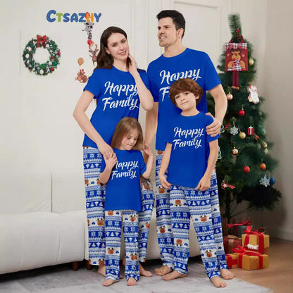 Christmas Deer Letter Stripe Short Sleeve Christmas Family Matching Pajamas