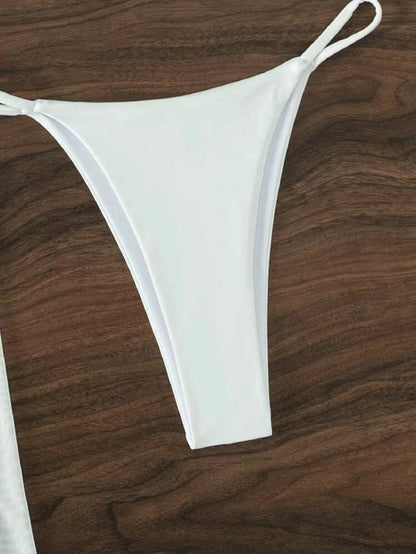Bikini de cuello halter de 3 piezas para playa, traje de baño dividido de color sólido para verano, ropa de mujer