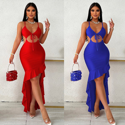 Lässiges, einfarbiges Sling-Kleid mit Schnürung und Cut-out für Damen