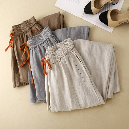 Elastic Waist Versatile Loose Artistic Cotton Linen Wide Leg Pants