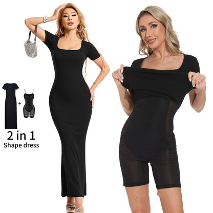 Schmal geschnittenes, figurformendes Rippenkleid im europäischen und amerikanischen Stil mit Brustpolster