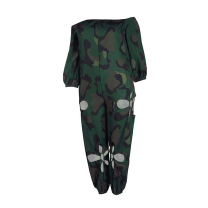 Sexy Slim Backless Crocheted Floral Print Plus Size Jumpsuit