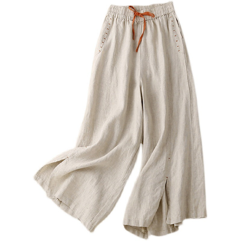 Elastic Waist Versatile Loose Artistic Cotton Linen Wide Leg Pants