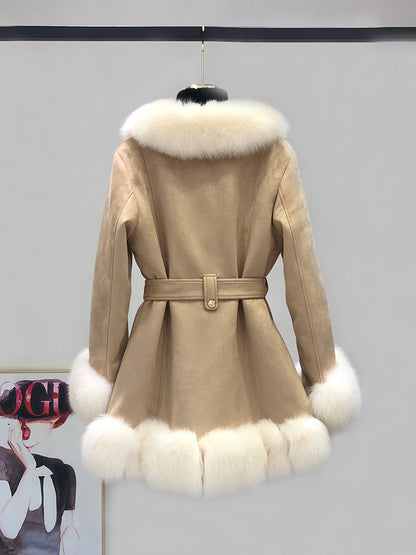 Ledermantel Wildleder Fell integriert Mittellang Western Style Slimming