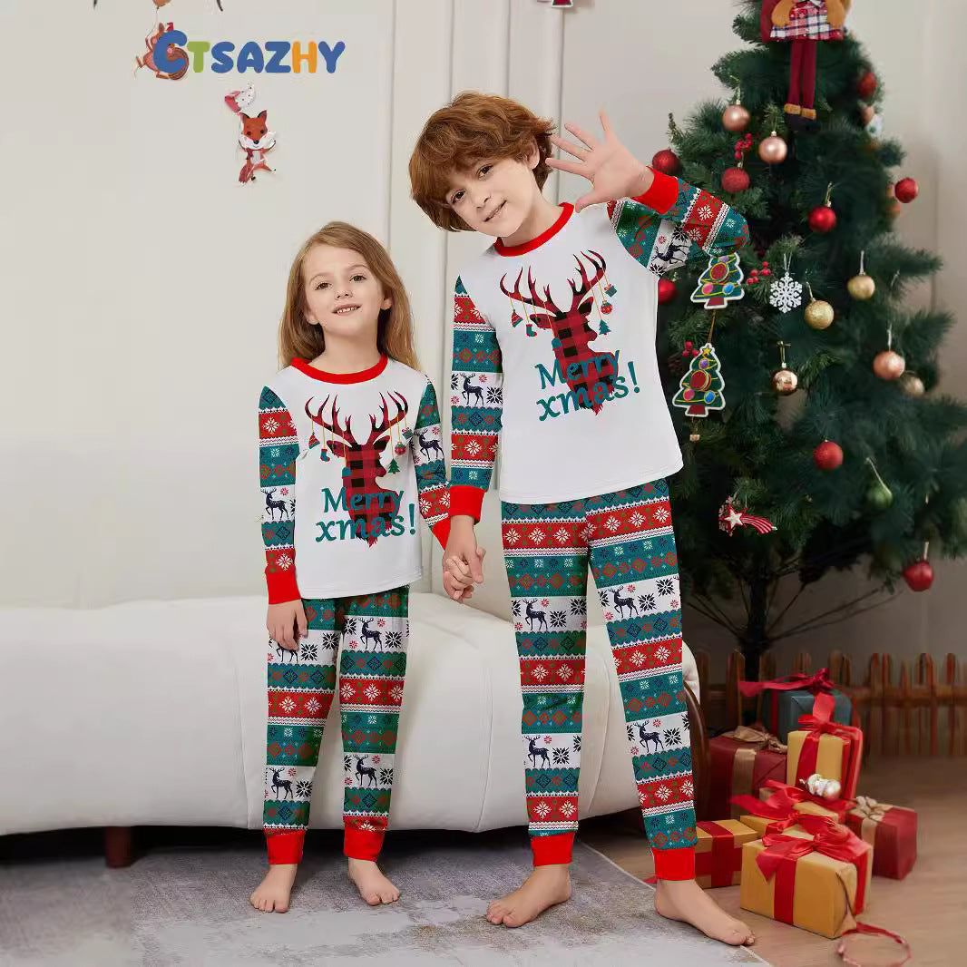 Christmas Deer Snowflake Letter Stripe Christmas Family Matching Printed Loungewear