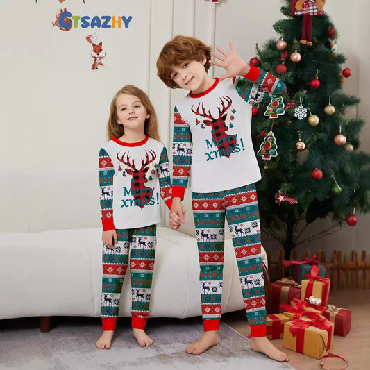 Christmas Deer Snowflake Letter Stripe Christmas Family Matching Printed Loungewear
