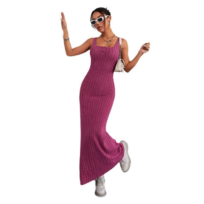 Vestido elegante ajustado sin mangas de color sólido para mujer