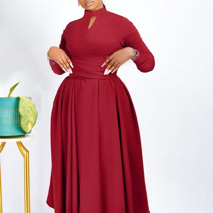 Ein elegantes plissiertes afrikanisches Übergrößen-Kleid mit großem Swingrock für den Außenhandel