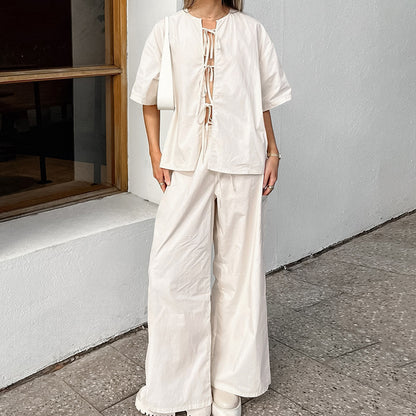 Traje de moda anudado de algodón puro Niche Albaricoque Simple