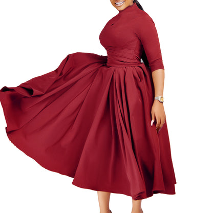 Ein elegantes plissiertes afrikanisches Übergrößen-Kleid mit großem Swingrock für den Außenhandel