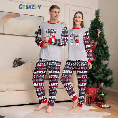 Christmas Bear Snowflake Letter Christmas Family Matching Printed Loungewear Pajamas