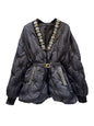 Trendy Women's Diamonds Rivet Warm Coat  Winter Fashion V-neck Belt Long Sleeves Cotton-padded Jacket Female