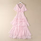 French women's V-neck heavy industry custom-made bead waist ruffle layered formal dress cake long skirt