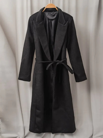 Solid Elegant Trenches For Women Notched Collar Long Sleeve Patchwork Lace Up Vintage Casual Trench Female Clothing