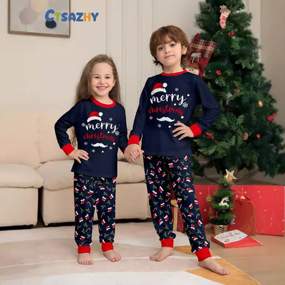 Christmas Hat Letter Cane Christmas Family Matching Printed Pajamas Sleepwear