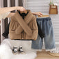 Girls Winter 3-Piece Set Thickened Fleece Hoodie Vest Scarf Stylish Warm Outfit