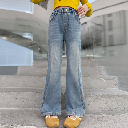 Girls' Micro Flare Jeans, Elastic Flared Pants for Older Girls
