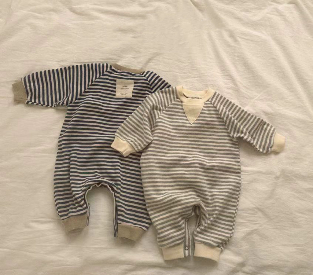 Striped Round Neck One-piece Long Sleeves Boys And Girls