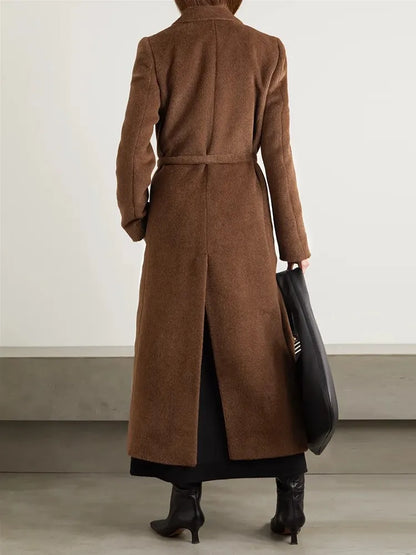Solid Elegant Trenches For Women Notched Collar Long Sleeve Patchwork Lace Up Vintage Casual Trench Female Clothing
