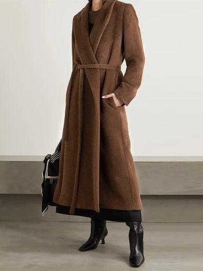 Solid Elegant Trenches For Women Notched Collar Long Sleeve Patchwork Lace Up Vintage Casual Trench Female Clothing