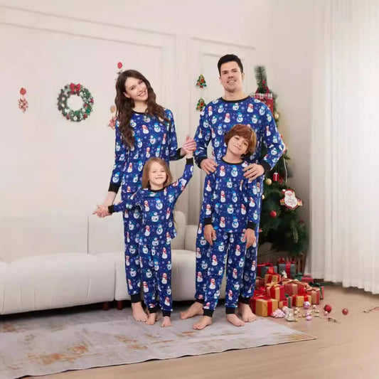 Christmas Snowman Snowflake Hat Plaid Christmas Family Matching Printed Pajamas
