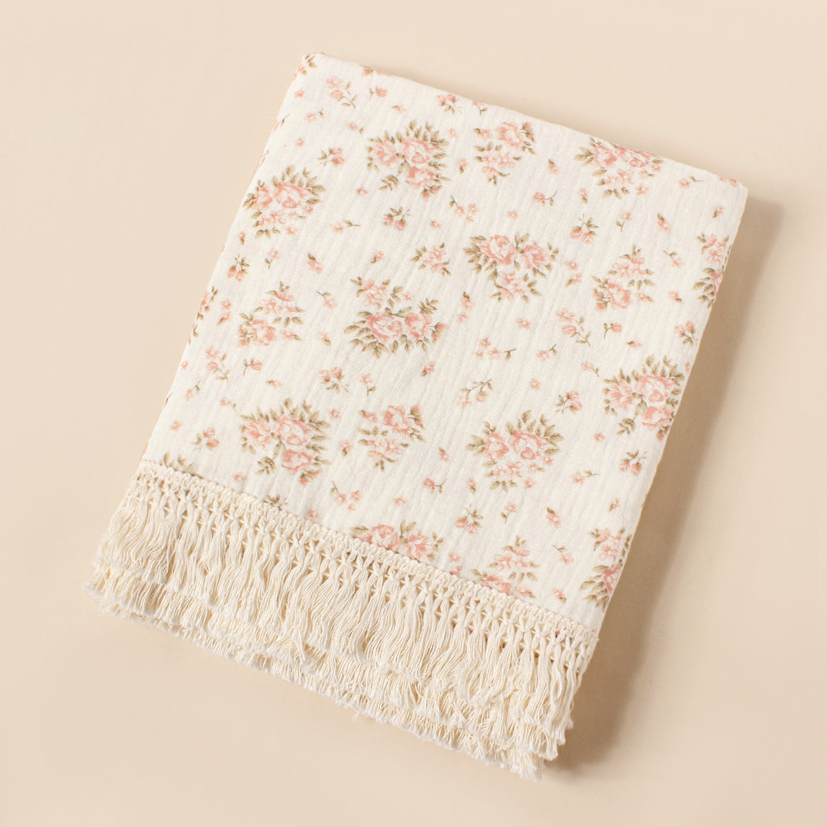 Double layer gauze blanket baby printed pure cotton crepe cloth trolley cover blanket tassel lace baby shawl blanket