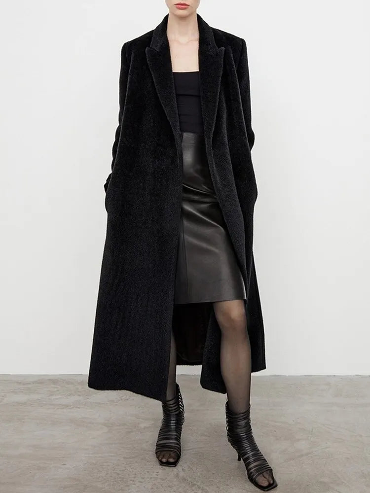 Solid Elegant Trenches For Women Notched Collar Long Sleeve Patchwork Lace Up Vintage Casual Trench Female Clothing