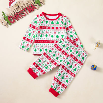 Christmas Tree Print Long Sleeve T-Shirt and Pants 2-Piece Set for Girls Holiday Party Outfit
