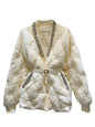 Trendy Women's Diamonds Rivet Warm Coat  Winter Fashion V-neck Belt Long Sleeves Cotton-padded Jacket Female