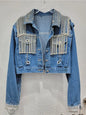 Women's Denim Coats Spliced Diamonds Tassel Metal Chains Rhinestone Long Sleeves Jacket  Autumn New Fashion