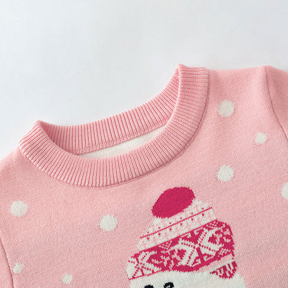Christmas Cute Cartoon Snowman Girl Undercover Baby Hoodie Knitted Shirt
