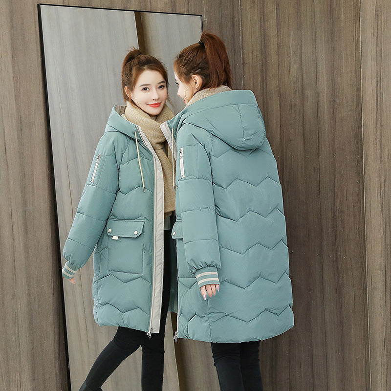 Casual Loose Mid-length Cotton Coat Women's Winter Outerwear Thickened Puffer Jacket Cotton Coat Cotton Clothing