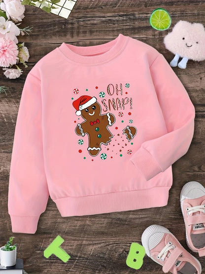 Christmas Gingerbread Graphic Girl Crew Neck Sweatshirt, Tod