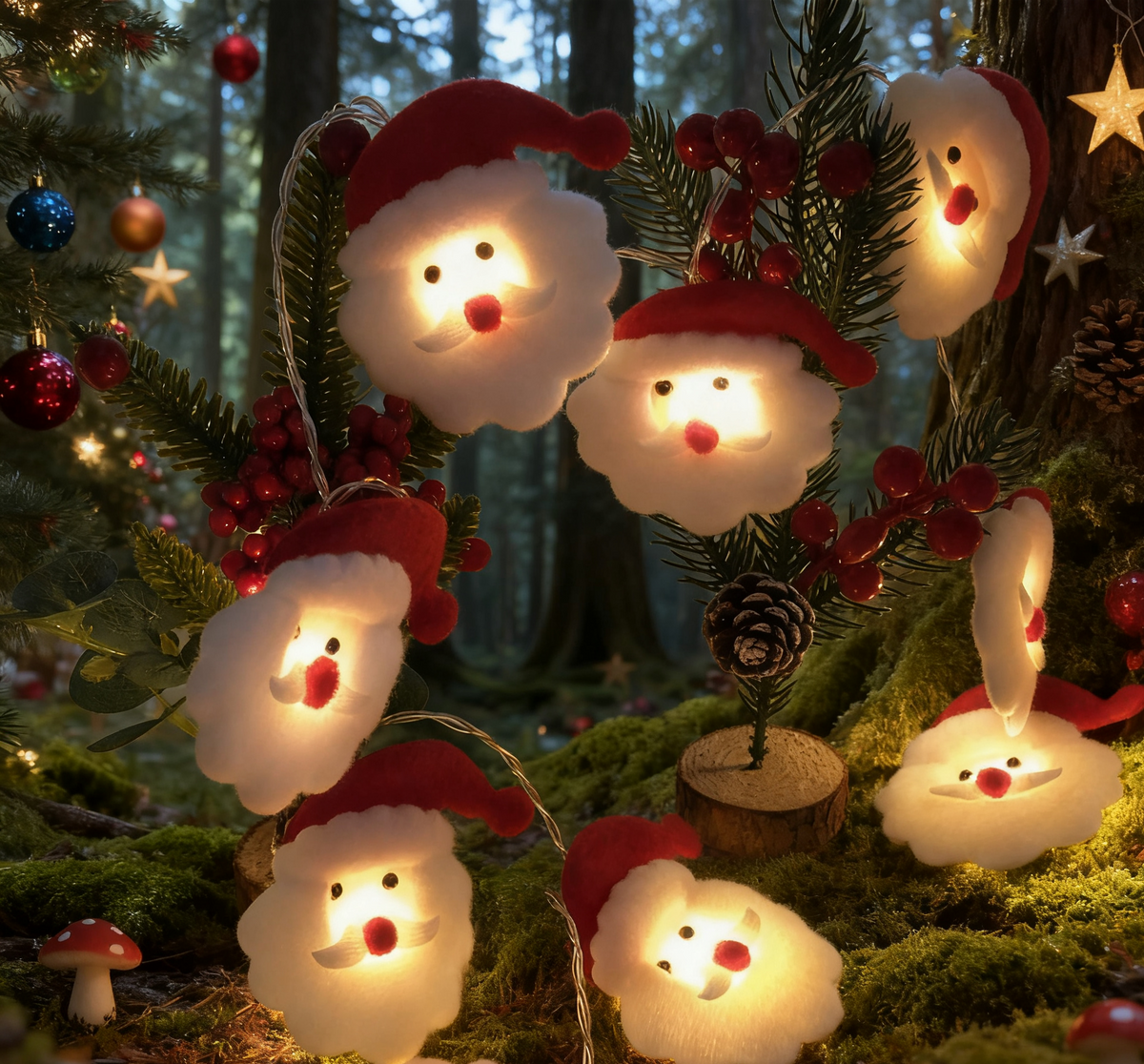Non woven Santa Claus Head Christmas Light LED String