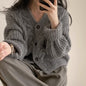 Knit Cardigan for Women Spring and Autumn Vintage Short Stature Loose Long Sleeve French Cable Knit Sweater Outerwear